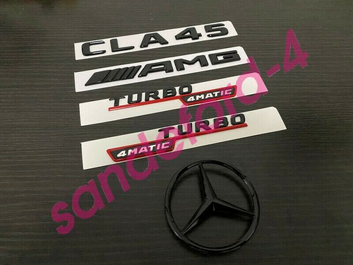 Gloss Black CLA45 TURBO 4MATIC AMG Replacement Rear Star Badges Emblem CLA C117 - Picture 2 of 6