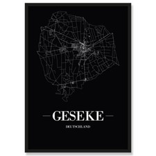 JUNIWORDS Stadtposter, Geseke, Schwarz, Kunstdruck Plan Map