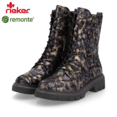Rieker Remonte Women's Black Leopard Combo Wide Fit Warm Wool Lined Ankle  Boot UK