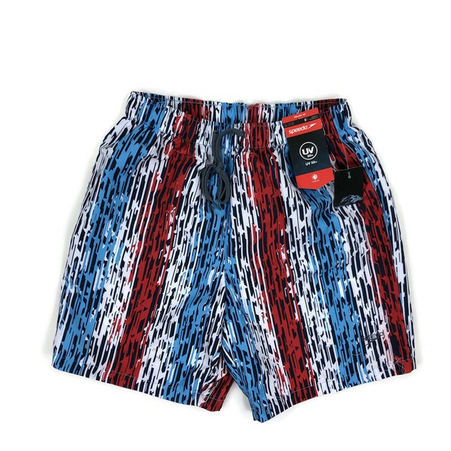 Speedo Mens Swim Trunks Volley Lined UV 8" Red White Blue Print Variety