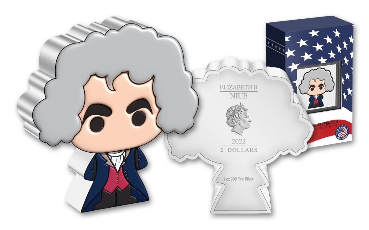 2022 New Zealand Mint Thomas Jefferson Shaped Chibi 1 oz Proof