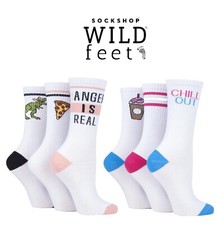 Womens Sports Socks 'Hangry' 'Chill Out' Slogan Cotton 3 Pair-SOCKSHOP Wild Feet