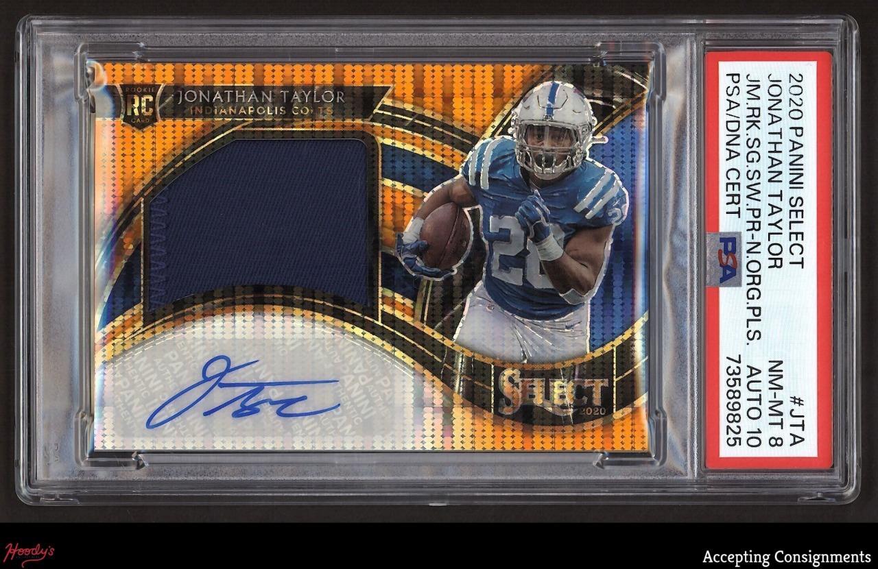 Jonathan Taylor Panini Select Jumbo Rookie Signature Swatch Prizm #JTA Neon Orange Pulsar