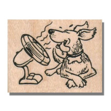 Mounted Rubber Stamp, Fun Dog With Fan, Animal, Dog Stamp, Summer,Bone, Dog Gift