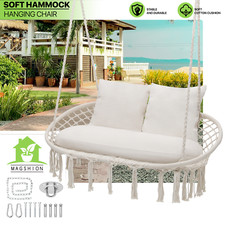 Amaca Macramè Relax Boho Sedia a Dondolo Sospesa Corda 2 Posti con Cuscino e Nappa