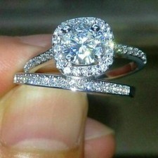 14k white gold finish 3ct round diamond engagement wedding bridal set band ring