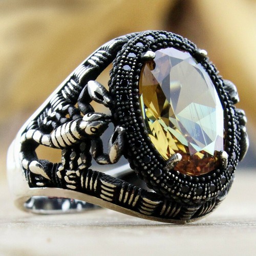 Anello Da Uomo In Acciaio Inossidabile Con Pietra Di Onice E Zaffiro ☆ - Picture 13 of 44