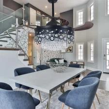 42"3 Color Change Chandelier LED Crystal Retractable Invisible Ceiling Fan Light