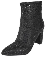 Top Moda Women Ankle Boots High Heels Bling Glitter Booties Zipper BRAZIL8 Black