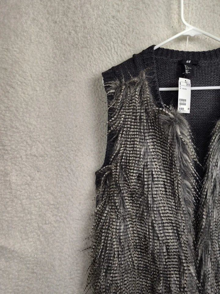 Chaqueta H M Mujer Grande Gris Mezcla Acrílico Sin Mangas Imitación Piel Frente Abierto Chaleco Foto 2 de 4