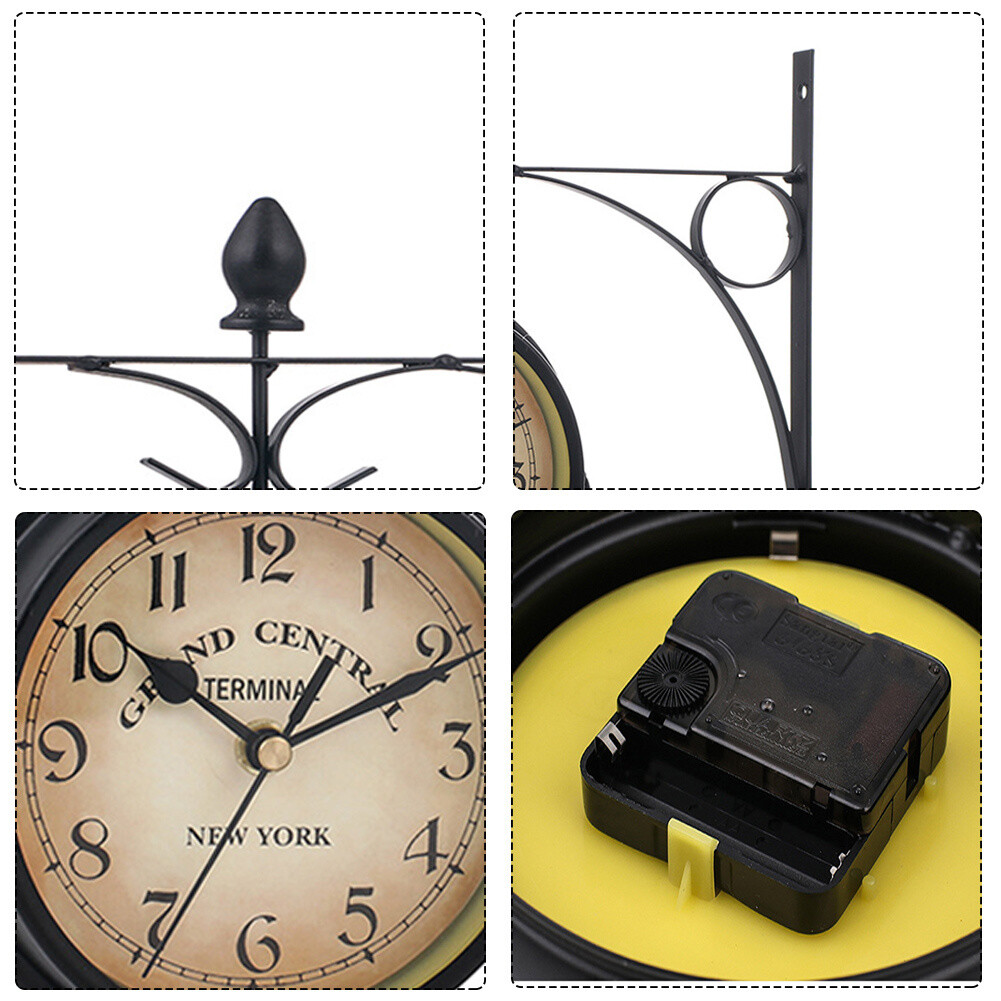 Metal Wall Clock Outdoor Garden Hanging Double Sided Station Clocks