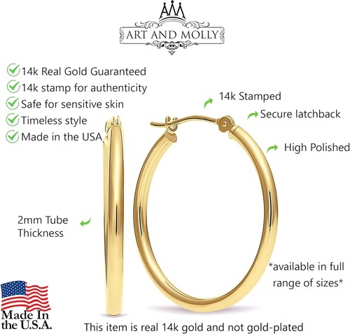 Elegant 14k Gold Hoop Earrings - 1 Inch Diameter, Gift Ready in Deluxe Box - Picture 5 of 9