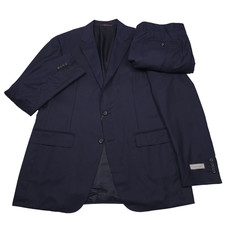 Canali Kei Pinstripe Trim Fit Wool Suit Mens 44L Italy 54L Navy Blue Drop 7