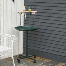 48" Bird Parrot Play Stand Cockatoo Gym Perch Metal Pet Feeder w/ Bowls Wheels