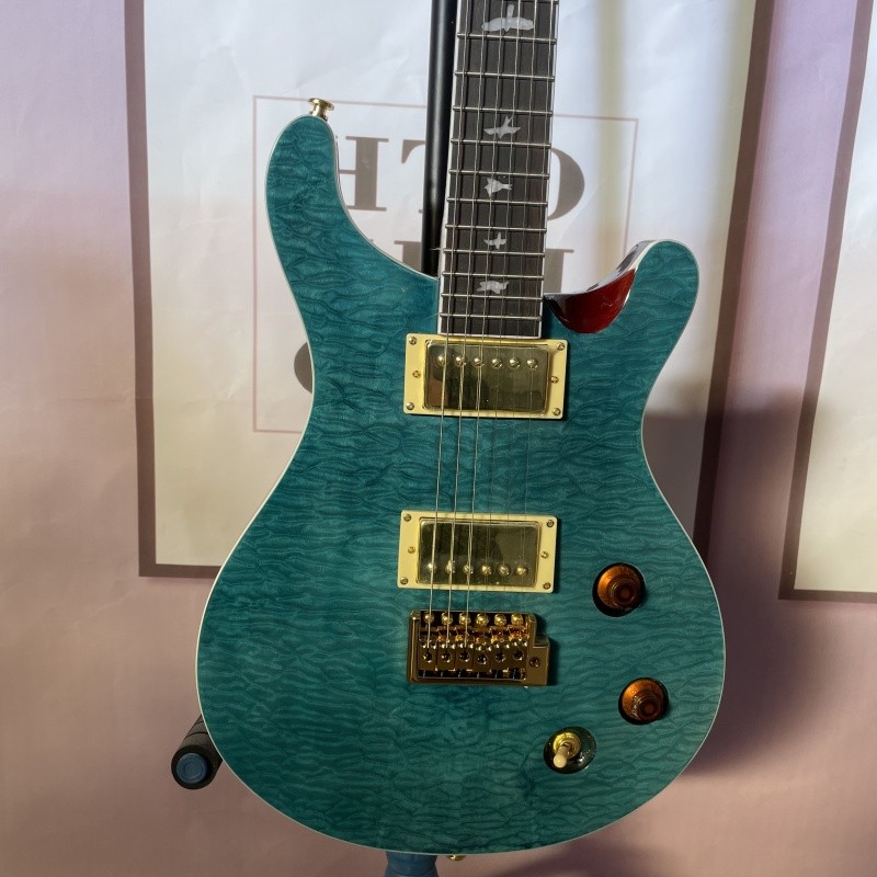 Blue SE PRS Custom 24 Electric Guitar Quilted Maple Top 2H Pickups Gold Hardware