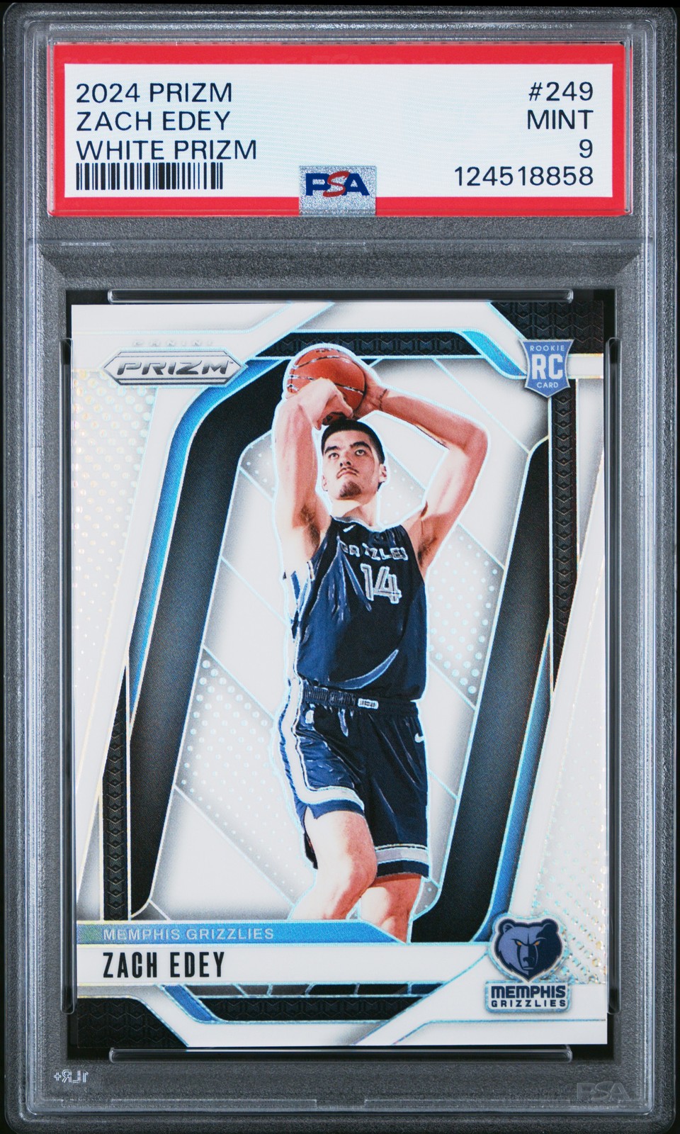 2024 Panini Prizm #249 Zach Edey White Prizms Rookie Card RC /175 PSA 9