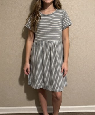 LOFT Babydoll Dress Coastal Cottage Fairy Minimalist Pockets Striped Nautical M