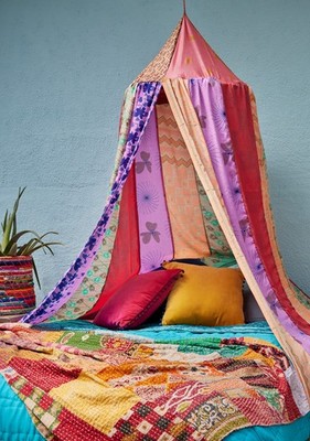 HANDGEMACHTE INDISCHE RECYCELTE SARI VORHANG