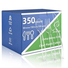 350pc Heavy Duty  Plastic Silverware Set: 150 Forks/150 Spoons/50 Knives 