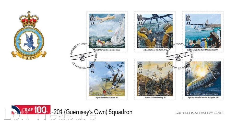 Guernsey Stamps: "RAF - 100th Anniversary - 201 Squadron" First Day Cover 2018 - Image 2 of 3