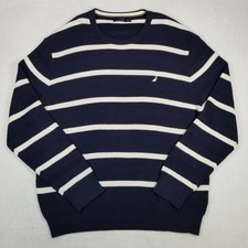 NavTech by Nautica Men's Knit Striped Crew Neck Sweater Size XXL Navy Blue White