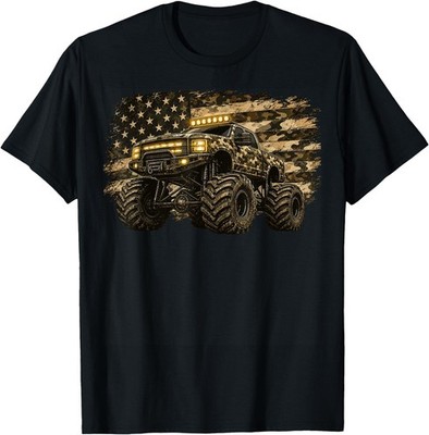 Retro Monster Trucks Vintage Monster Truck USA American Flag T-Shirt
