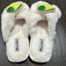 Moon Cake Women s Lemon Sequin Cream Soft Memory Foam Slippers Slide Sz M 7/8