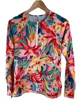 Hurley Colorful Tropical Floral Long Sleeve Rash Guard UPF 50 1/4 Zip Size S