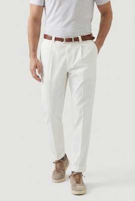 BRUNELLO CUCINELLI MEN'S OFF WHITE TAPERED COTTON TROUSERS MSRP $765