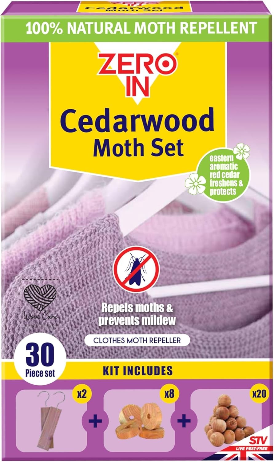 Zero In Cedarwood Moth Repellent Kit - 30 Pieces Cedar Wood Moth Repellent for