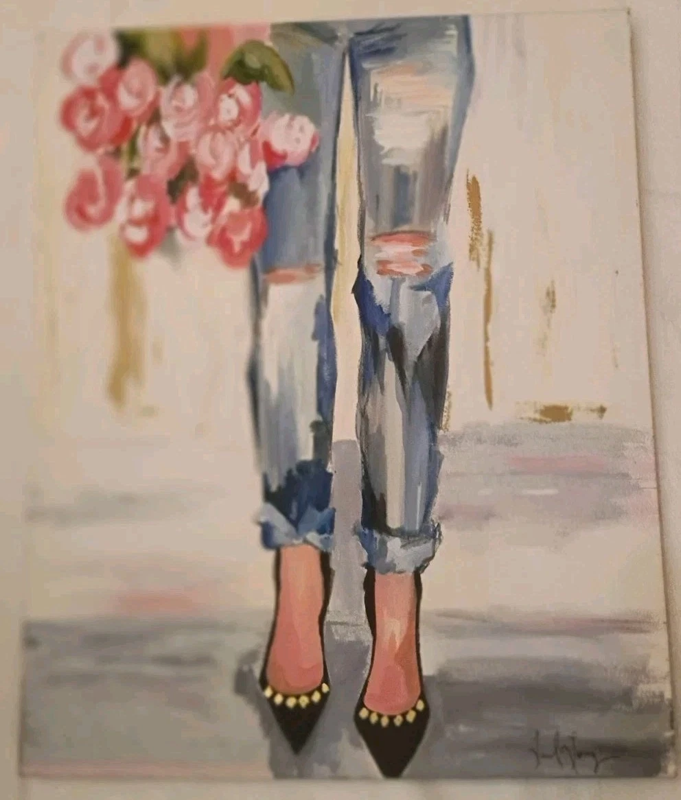 Ölgemälde Colleen Karis, Leils lang 24x20" Damenbeine in Jeans eingestellt 