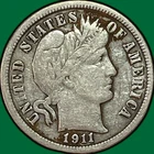 1911 Barber Dime Very Fine VF Coin, Cleaning #33918