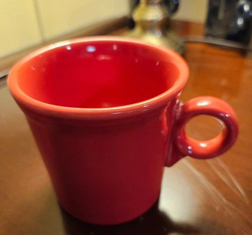 One (1) FIESTA Fiestaware Mug, Ring Handle, 3-1/2" Tall, Bright Red / Scarlet