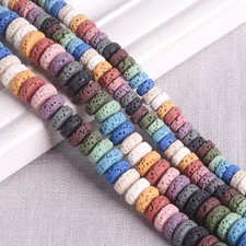 2 Strands Natural Volcano Lava Stone 3x6mm 4x9mm Coin Rondelle Shape Beads Lot