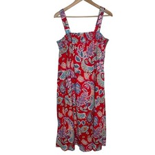 Talbots Midi Dress Womens 16 Red Fit & Flare Colorful Paisley Cotton Summer 