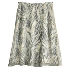 Talbots Womens Silk Midi Skirt 8P Black Cream Abstract Leaf Print A-Line Lined