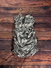 Pretty little thing shiny silver cup detail mini dress- 12 (UK Size)