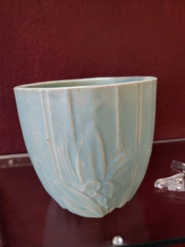 Vintage McCoy Planter Lotus Jardinierre, Aqua, Matte