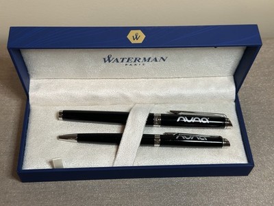 Waterman Paris Metal Pen Set Black Ballpoint Rollerball with Box & Refill