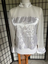 Another Thyme Vintage Blouse White With Sheer Sleeves and Chest Women's 6