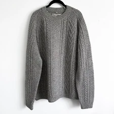 Schott Bros Men’s Wool Blend Cable Knit Sweater Gray L VTG Fisherman Pullover