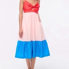J. Crew Colorblock Midi Dress in Red, Pink & Blue 100% Cotton