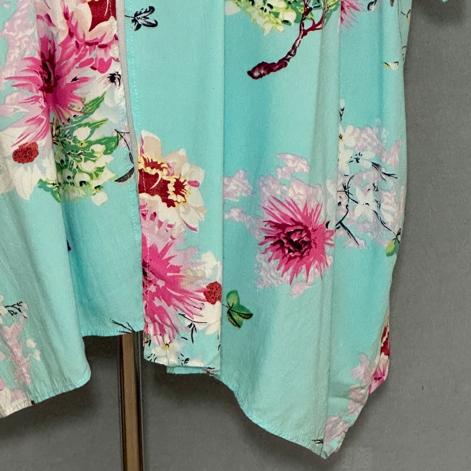 Davi&Dani Womens Kimono  M Blue Pink Floral Print Open Cover Up Boho Beachy