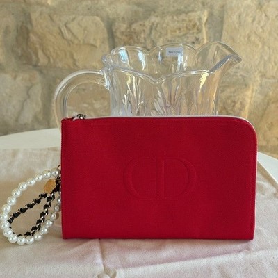 Dior Logo Cosmetic Bag Pouch Travel Makeup Bag Clutch Red
