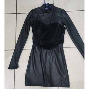maniere de voir leather dress Manire de Voir Tina Leather Boat Neck Ruched Mini Dress