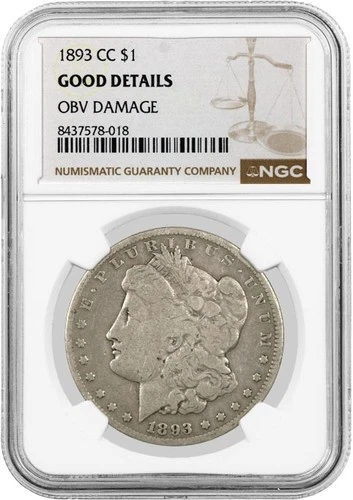 1893 CC $1 Morgan Silver Dollar NGC Good Details OBV Damage Circulated Key Date