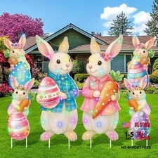 4 Pcs Outdoor Decorations Bunny Yard Stake Signs with LED Light Large Easter