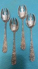 Vintage Stieff Rose Sterling Silver Pierced Olive / Serving Spoons
