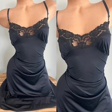 VINTAGE SLIP DRESS LINGERIE SILKY BLACK sz 44