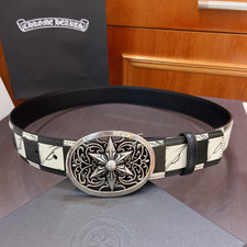 Chrome Hearts Cross Flower Buckle Leather Belt Gothic Designer Belt